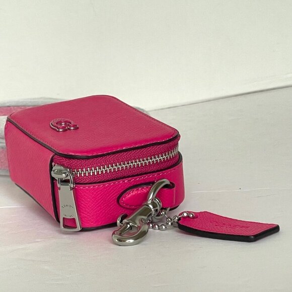 Coach Mini Crossbody Pouch Pink Crossgrain Leather CP271 Cards Earbuds Case - Picture 8 of 12